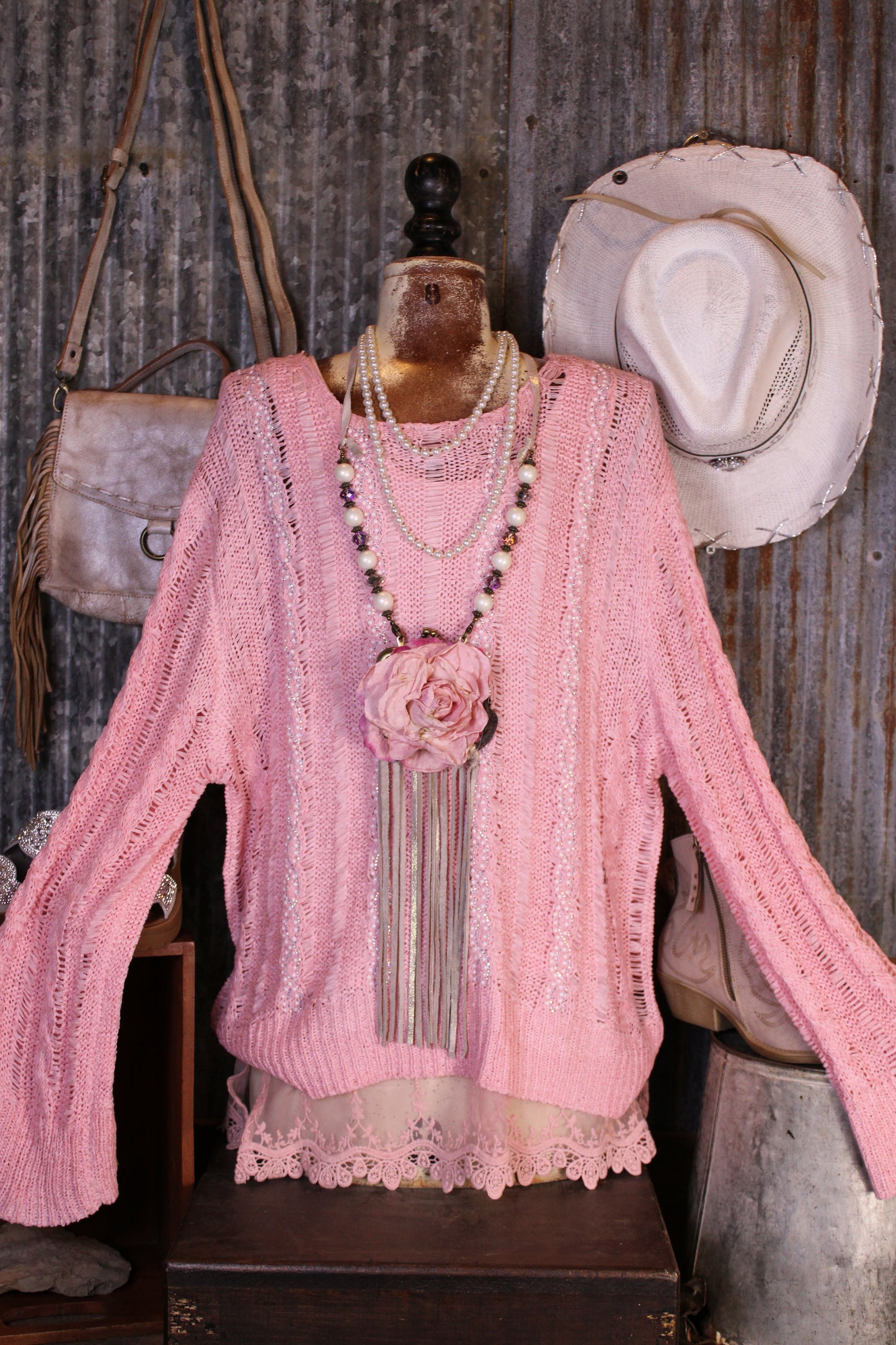 Pretty in Pearls Pink Sweater