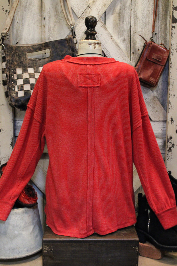Ribbed Dark Red Relaxed Sweater