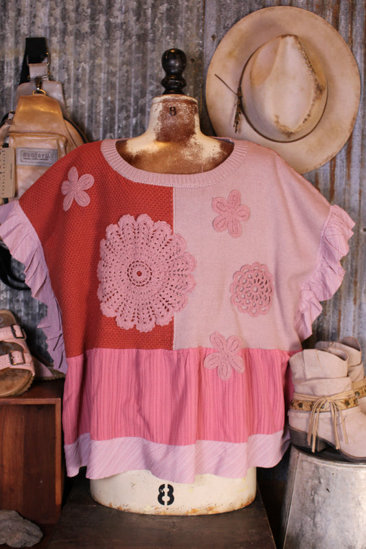 Posy Patch Ruffle Knit Top