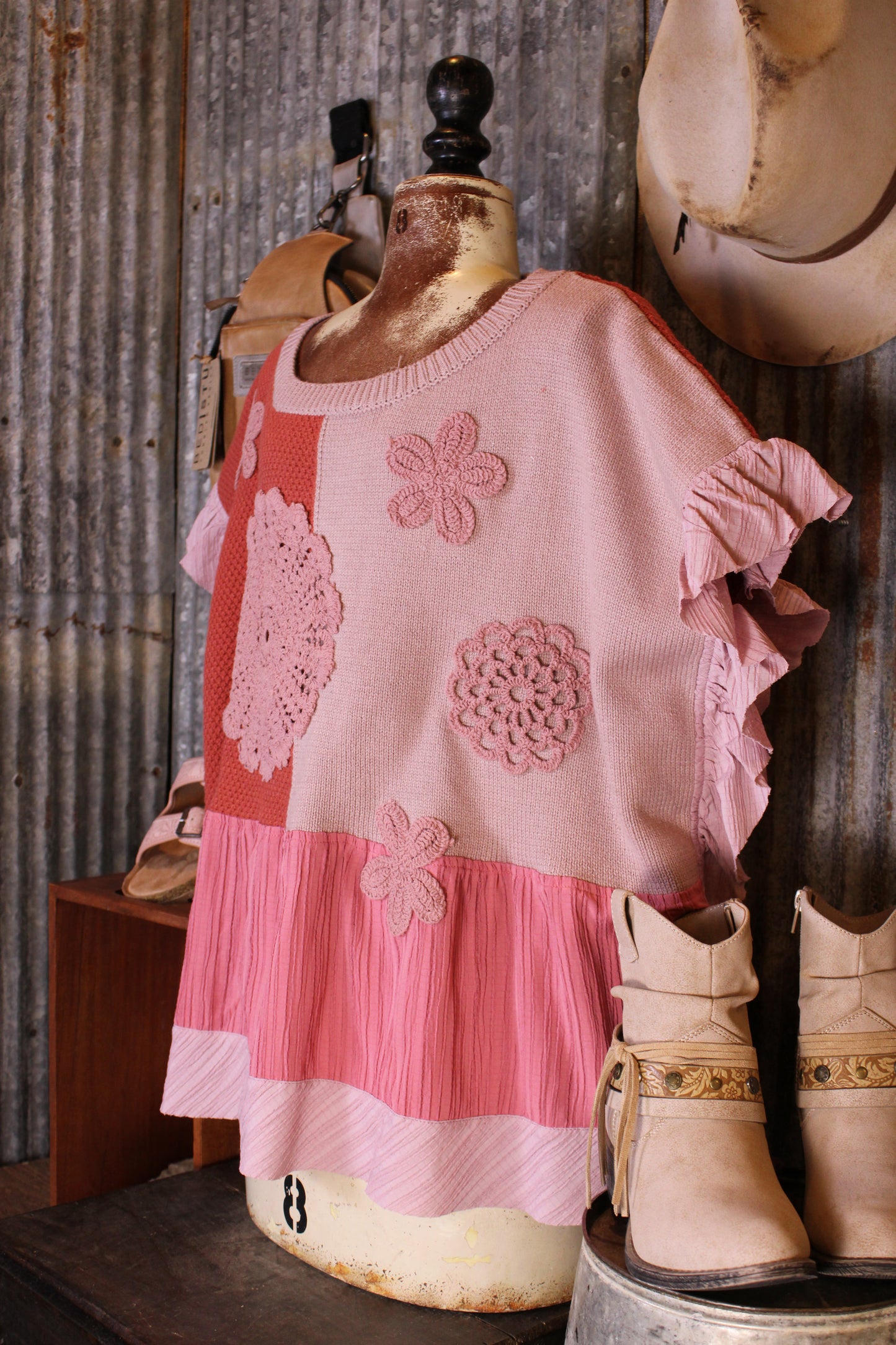 Posy Patch Ruffle Knit Top