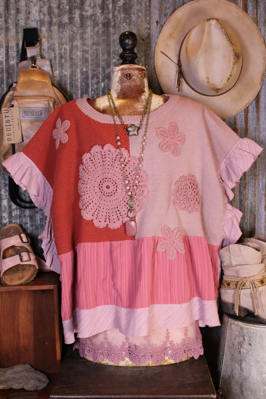 Posy Patch Ruffle Knit Top