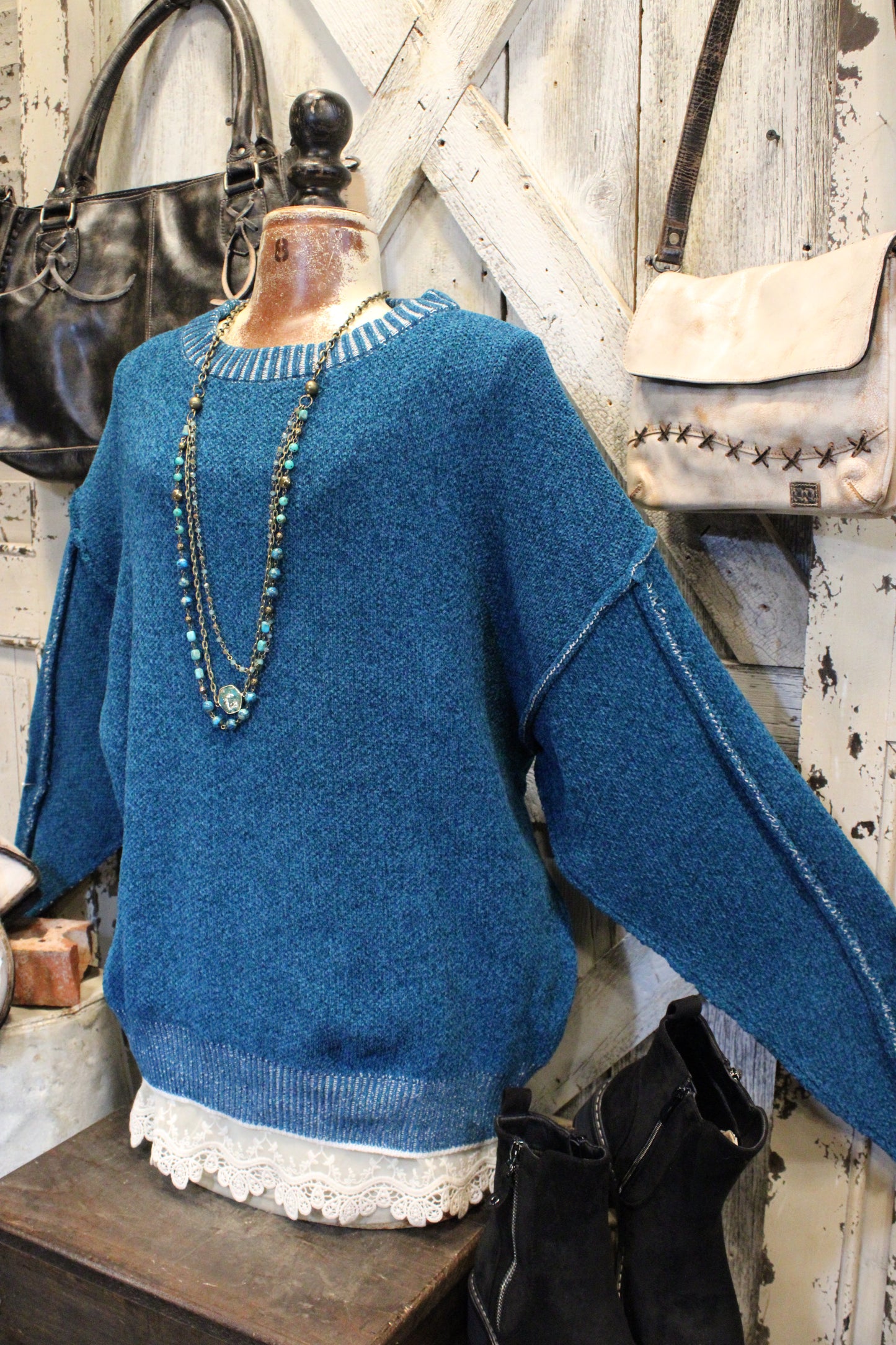 Woven Beauty Ocean Teal Sweater