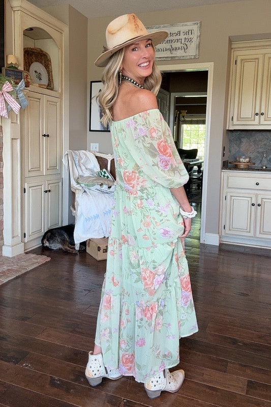 Whispering Wildflower Sage Maxi Dress