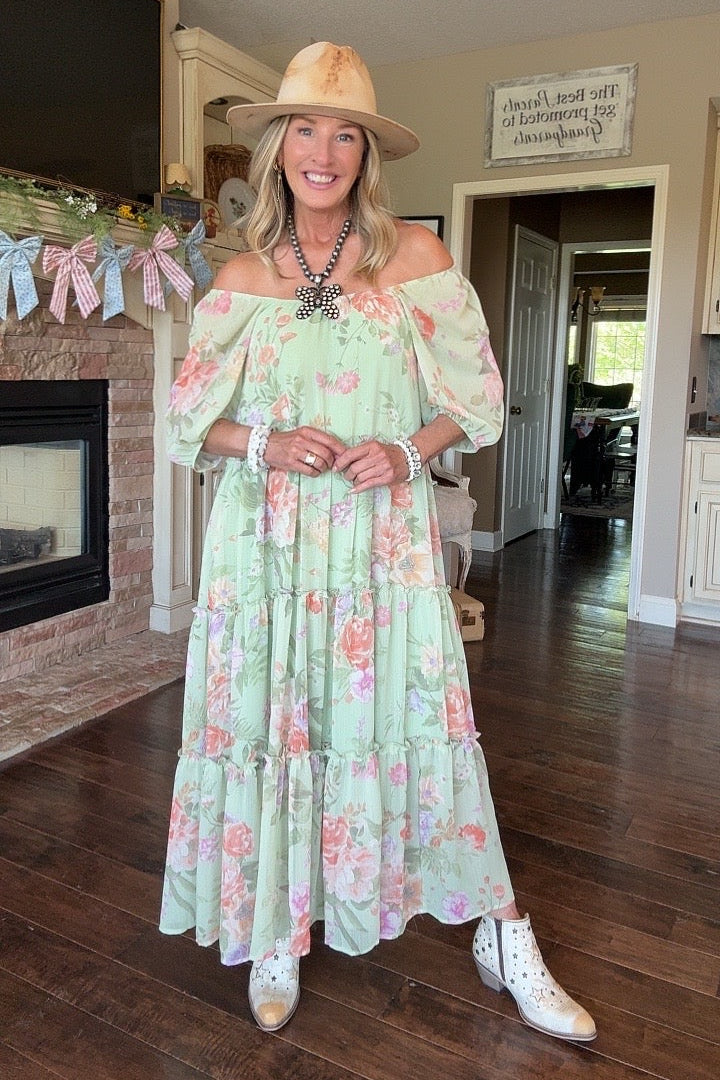 Whispering Wildflower Sage Maxi Dress