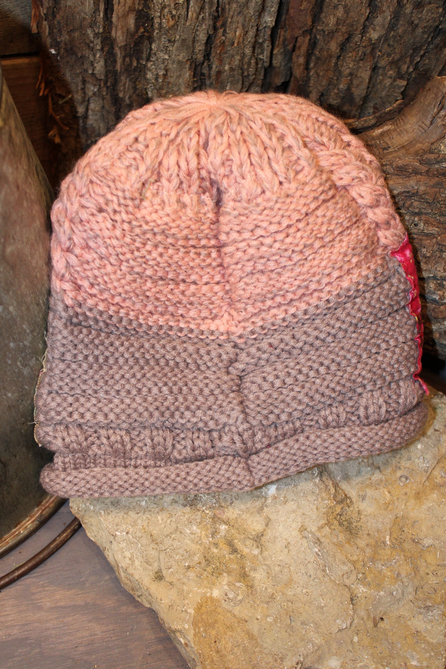 Patchwork Pink Hand-Knit Beanie