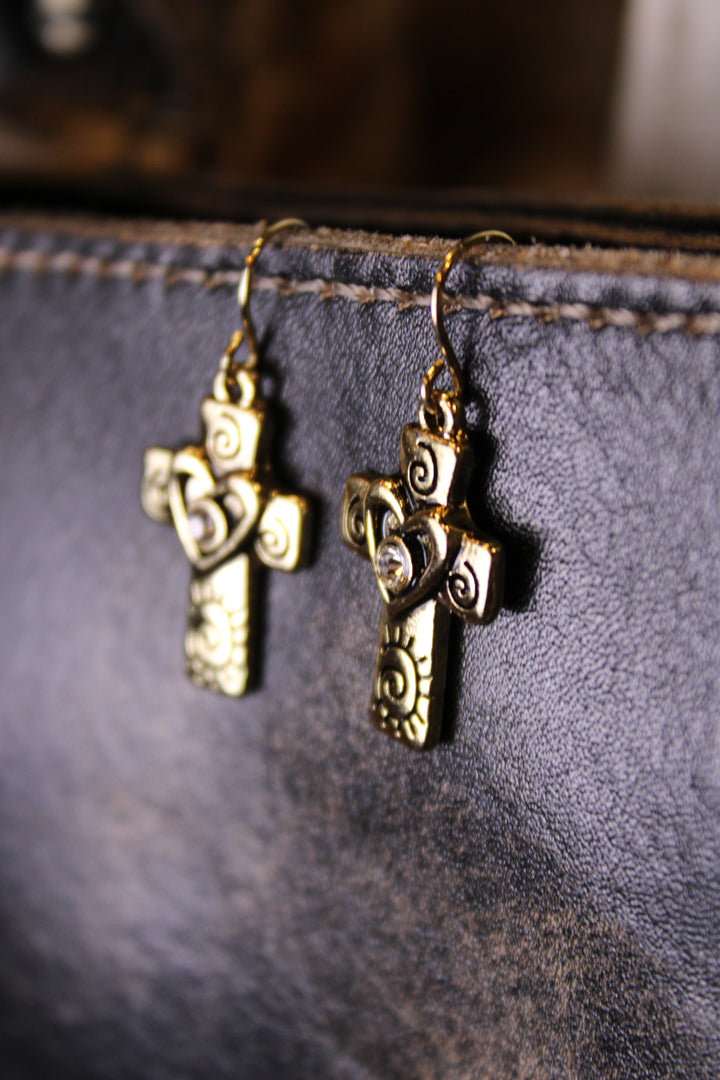 Sacred Heart Cross Earrings