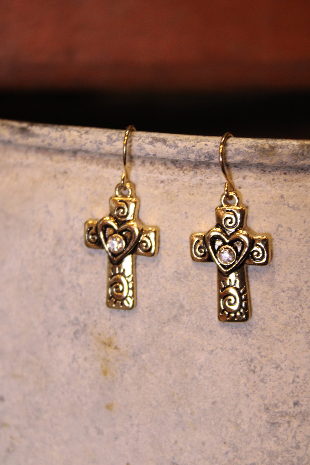 Sacred Heart Cross Earrings