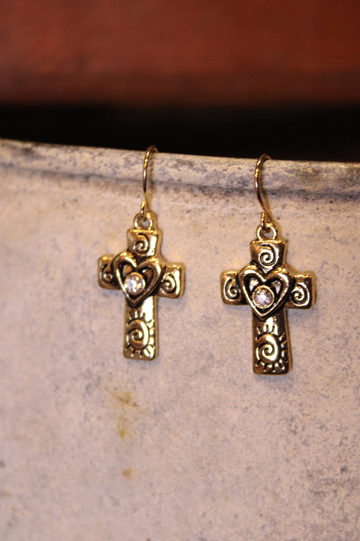 Sacred Heart Cross Earrings