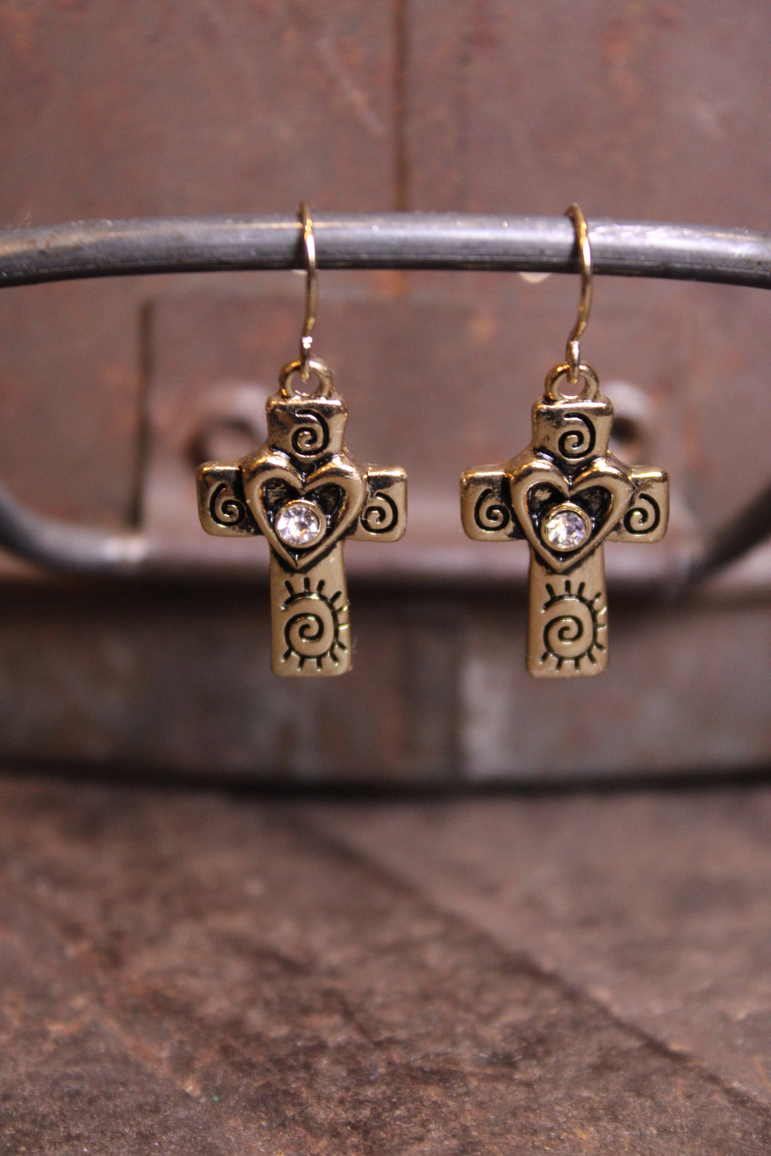Sacred Heart Cross Earrings