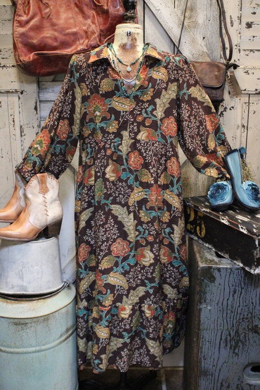 Chocolate Floral Mix Maxi Dress