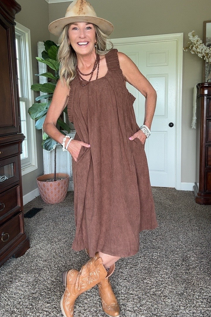 Caramel Trails Corduroy Dress