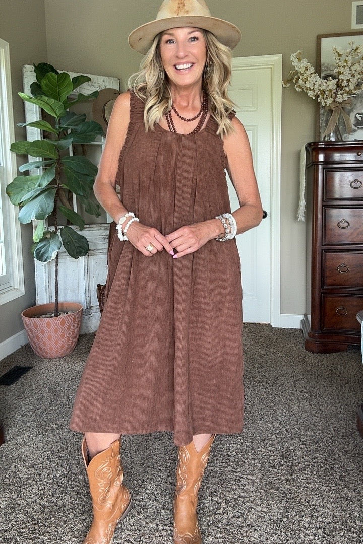 Caramel Trails Corduroy Dress