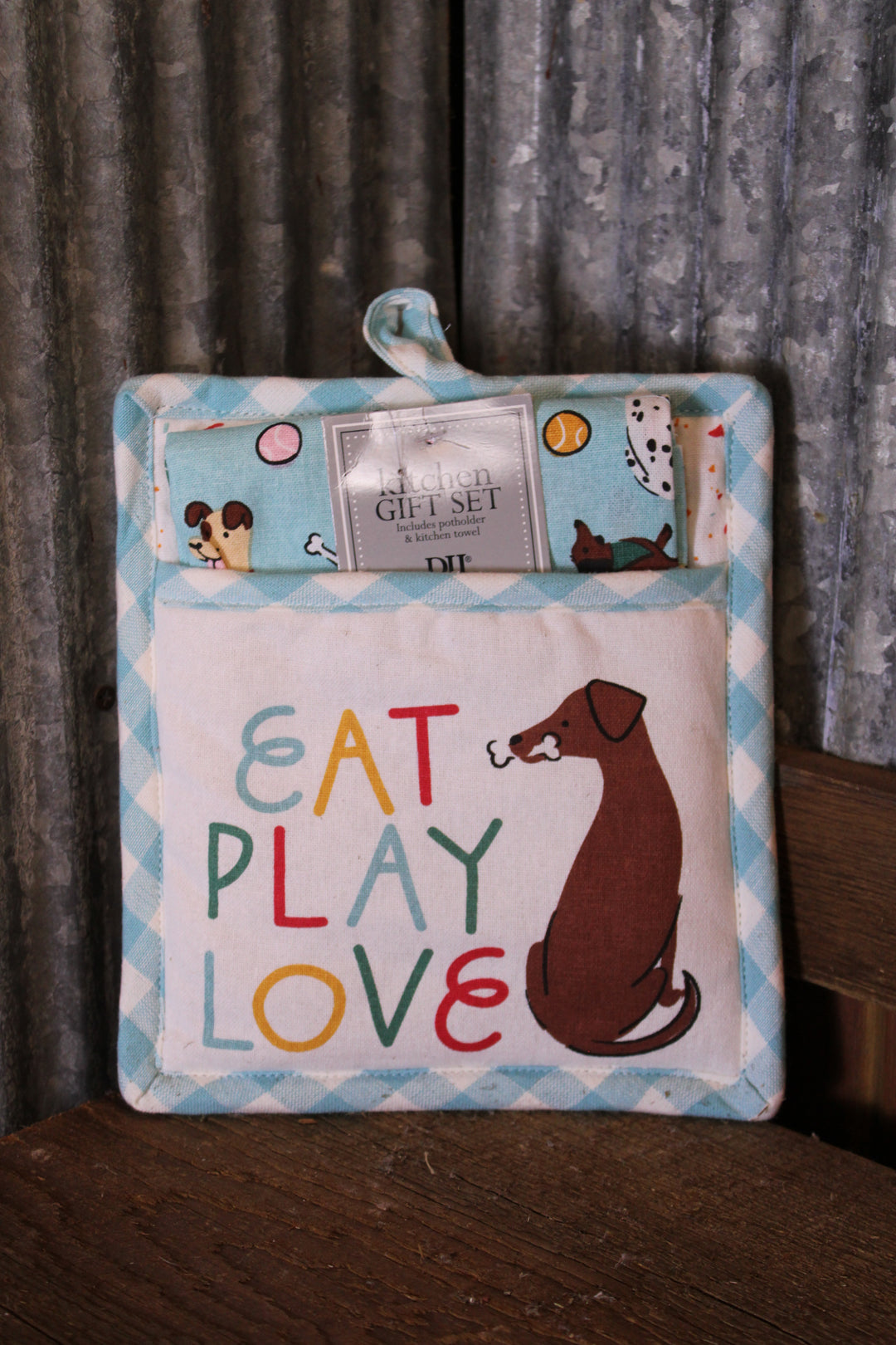 Eat Play Love Potholder &amp; Kitchen Towel Set