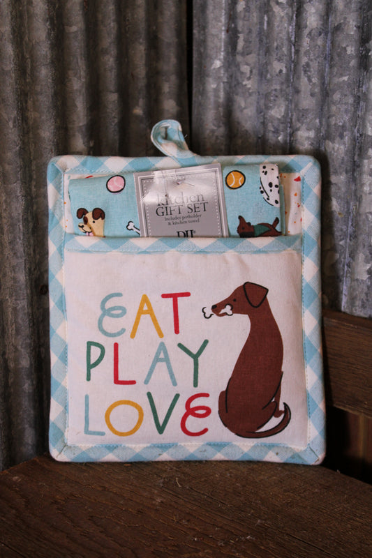 Eat Play Love Potholder & Kitchen Towel Set