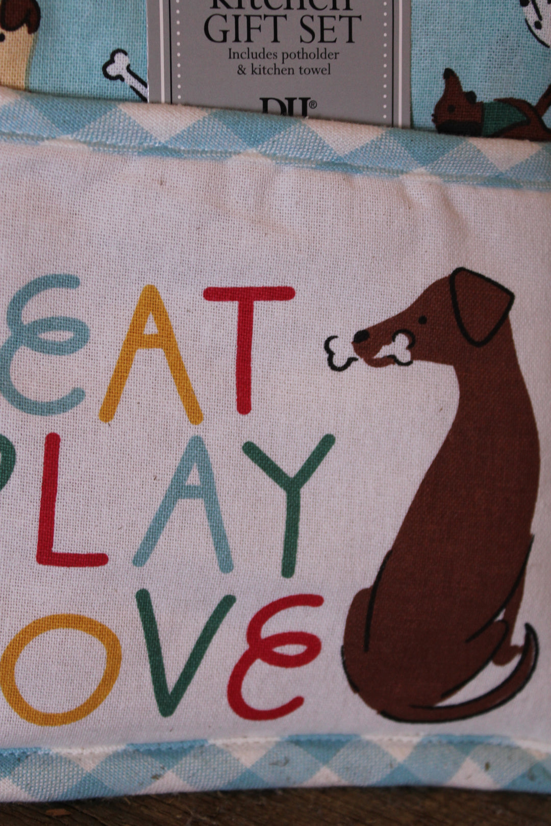 Eat Play Love Potholder &amp; Kitchen Towel Set