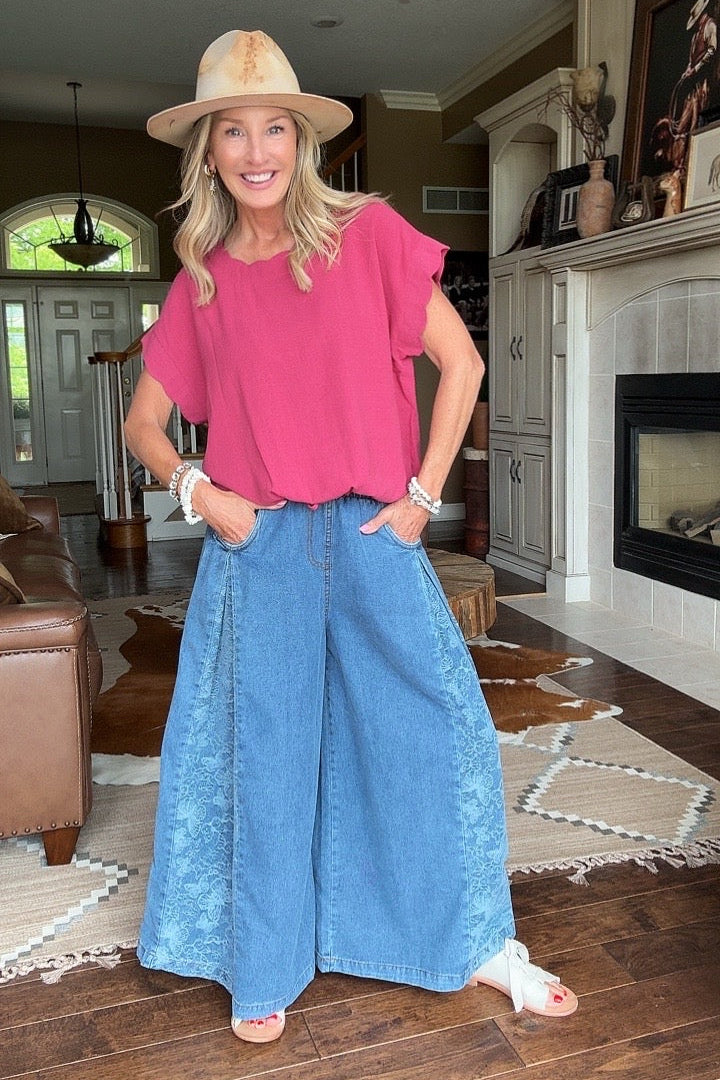 Social Butterfly Wide Leg Denim Pants