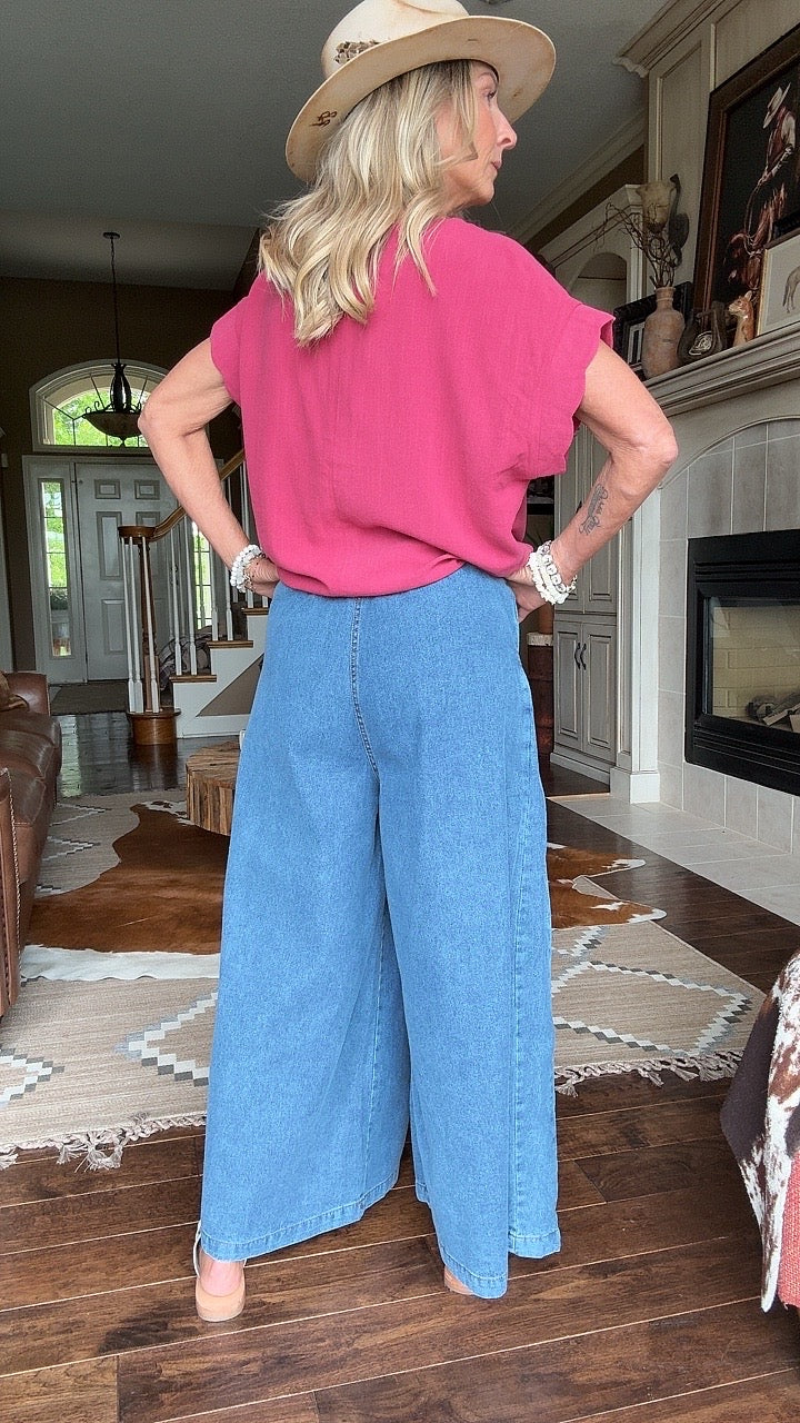 Social Butterfly Wide Leg Denim Pants