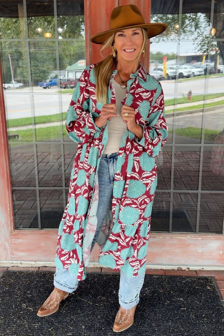 Bordeaux &amp; Sea Breeze Duster Dress
