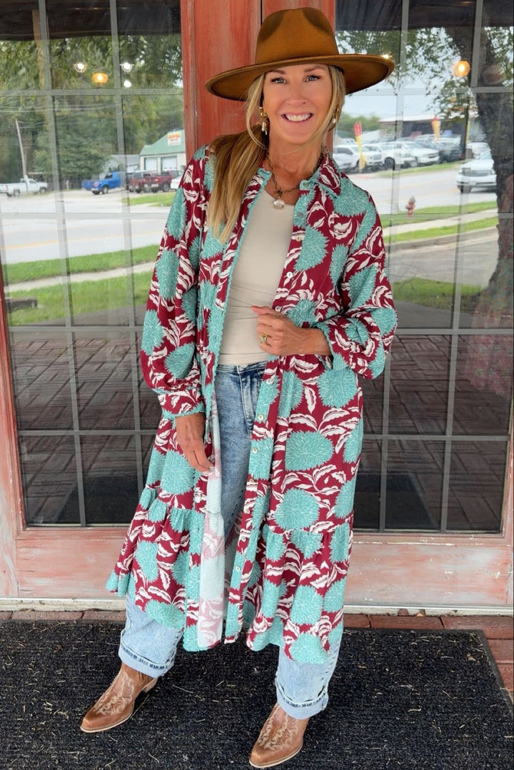 Bordeaux &amp; Sea Breeze Duster Dress