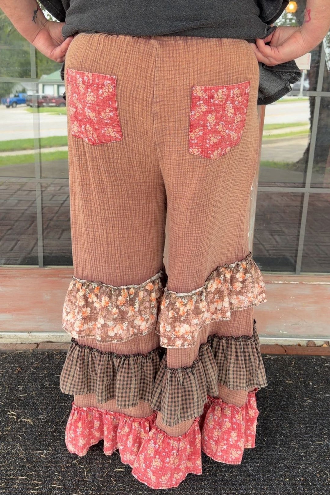 Mocha Cotton Ruffle Pants