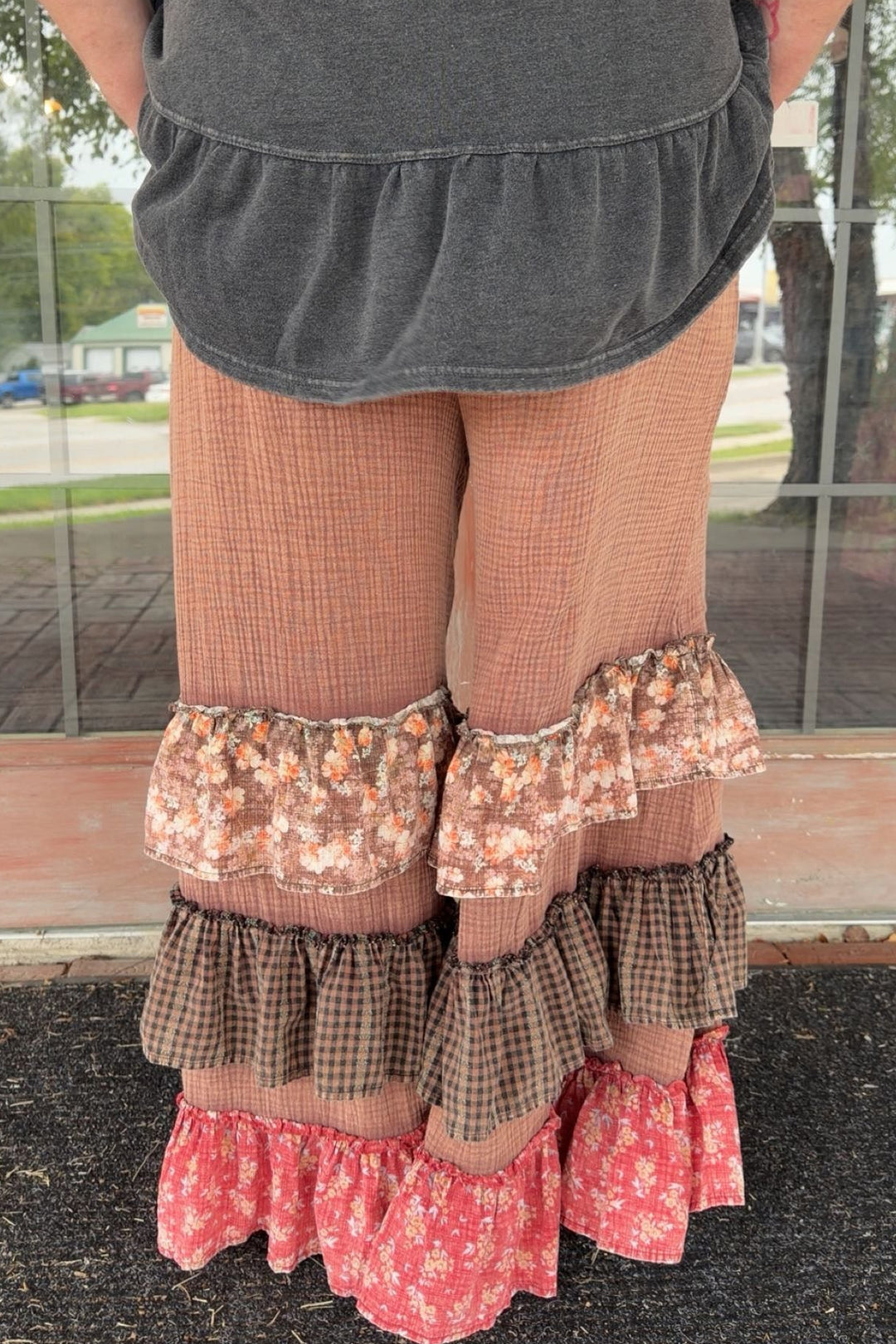 Mocha Cotton Ruffle Pants