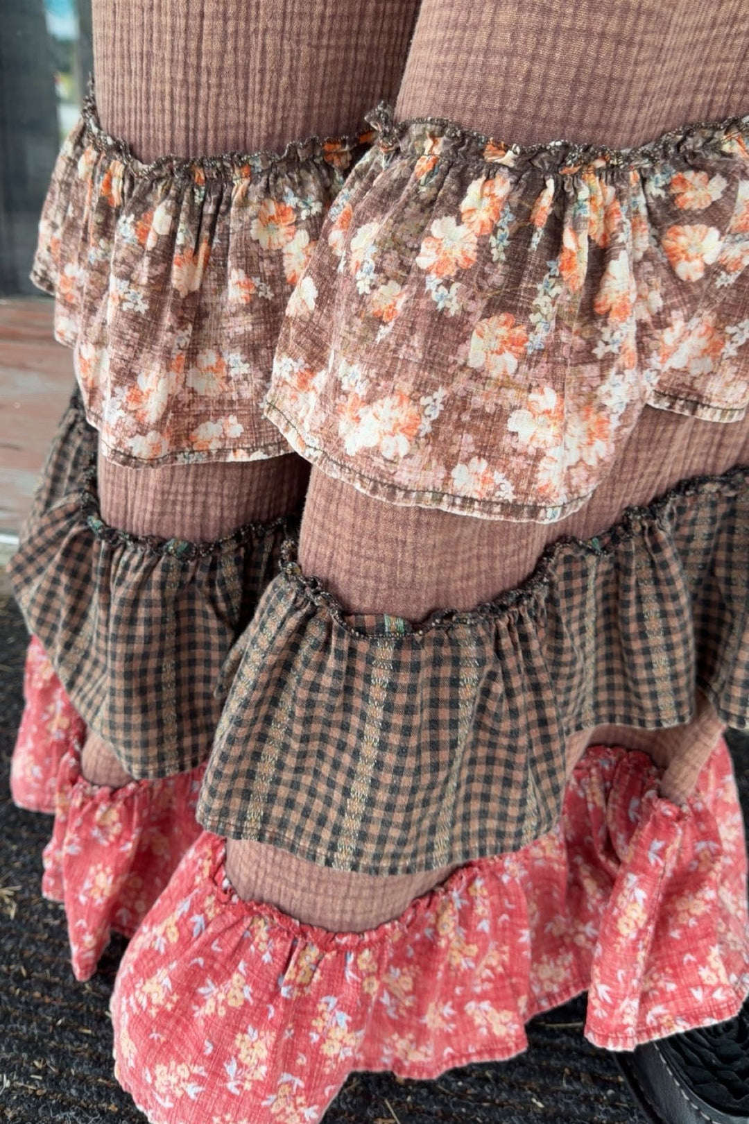 Mocha Cotton Ruffle Pants