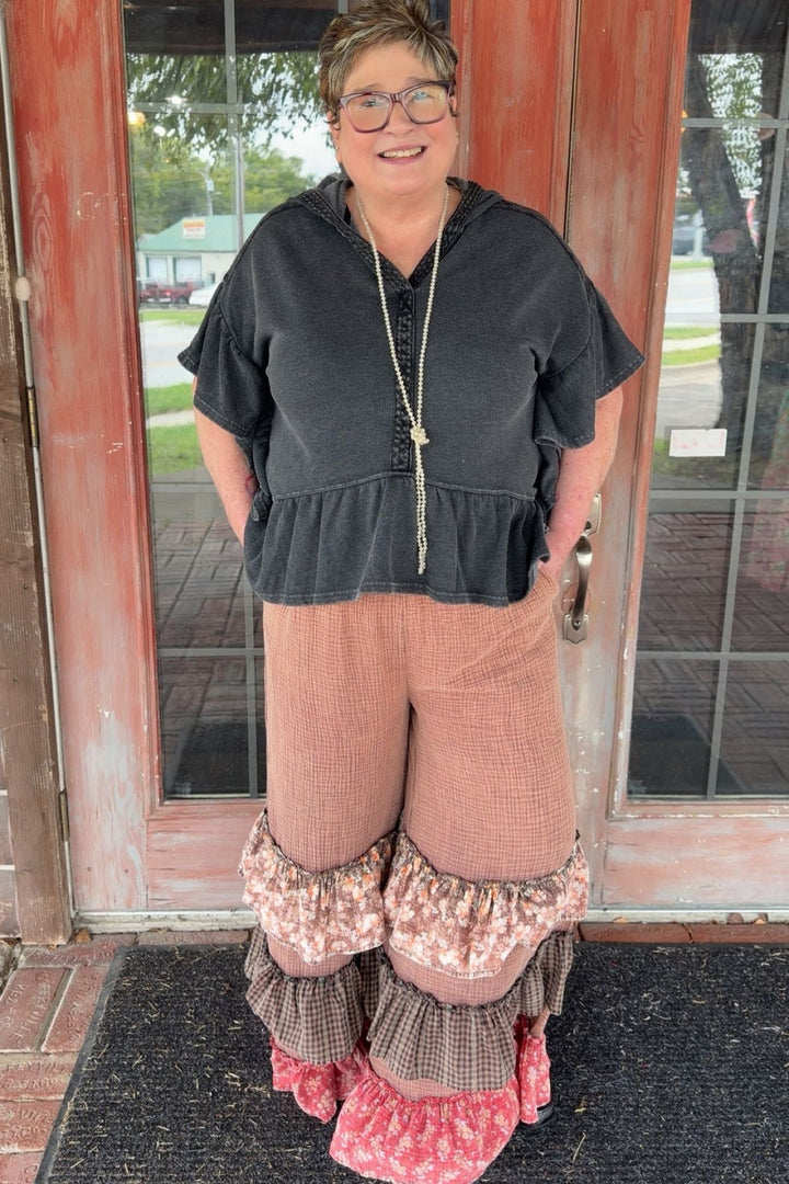 Mocha Cotton Ruffle Pants