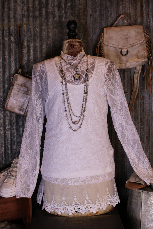 Desert Whisper White Mesh Blouse