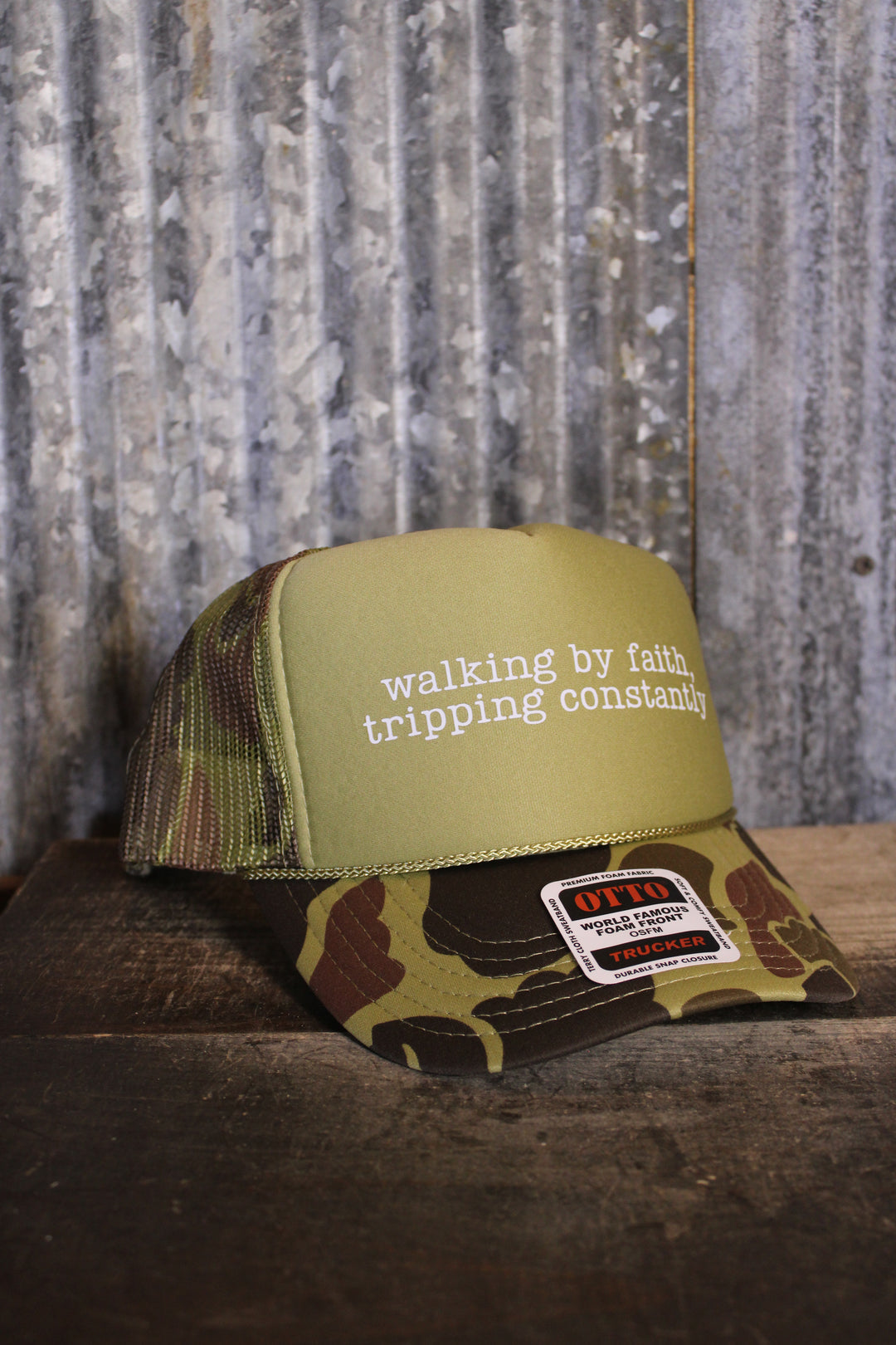 Walking By Faith Tripping Constantly Trucker Hat