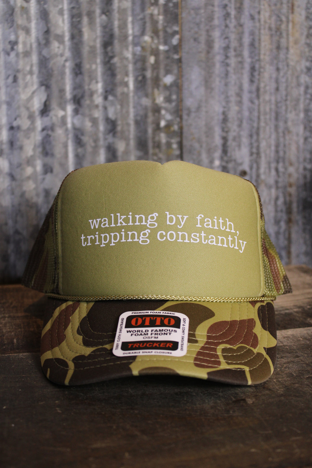 Walking By Faith Tripping Constantly Trucker Hat