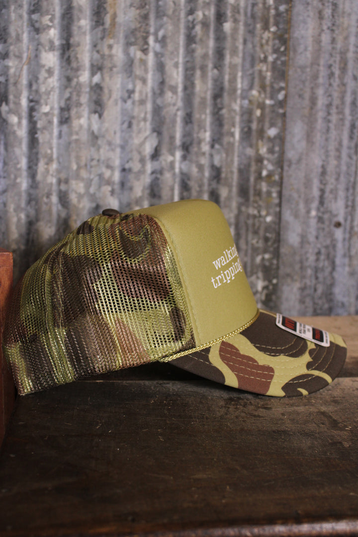 Walking By Faith Tripping Constantly Trucker Hat