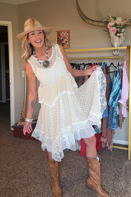 Coastal Crochet Cream Cotton Dress