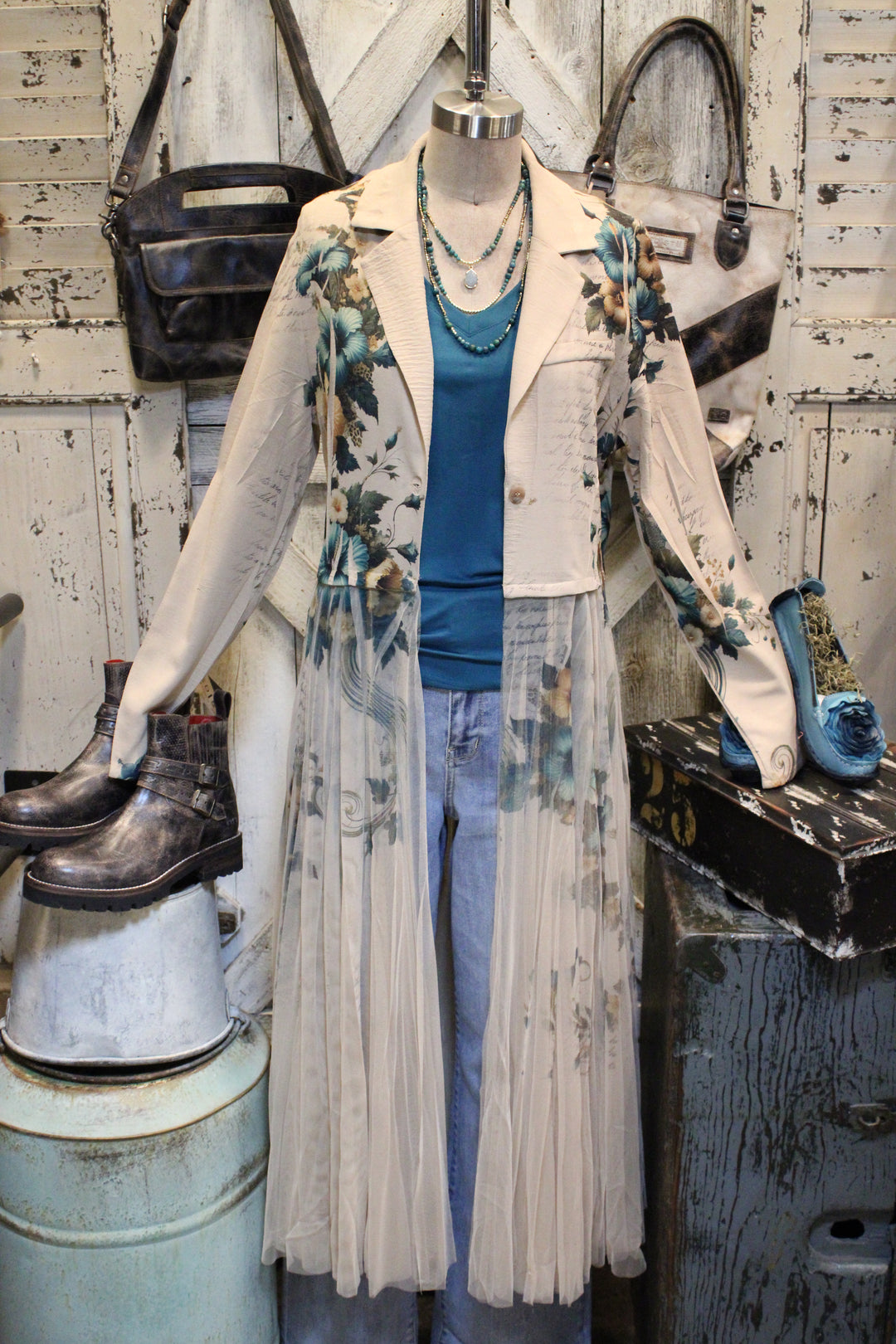 Teal Hibiscus Cardigan Blazer