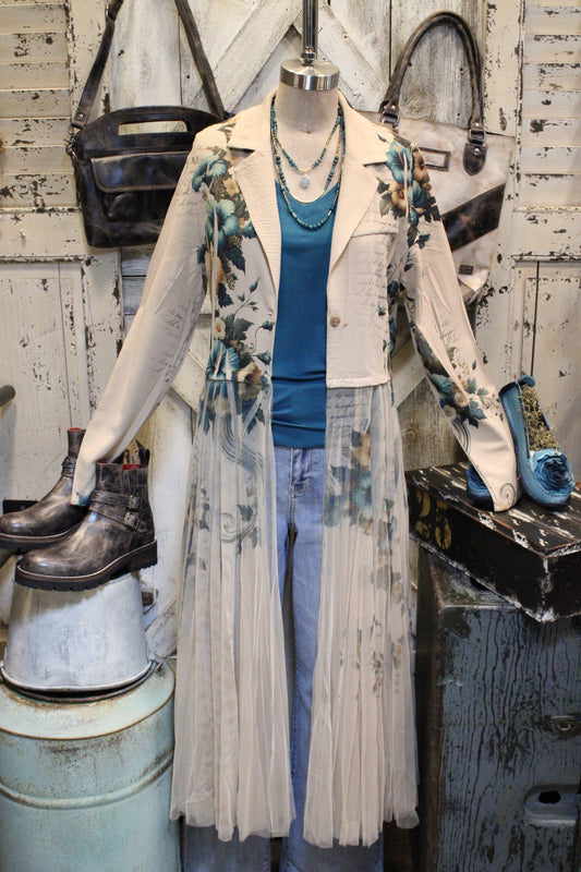 Teal Hibiscus Cardigan Blazer