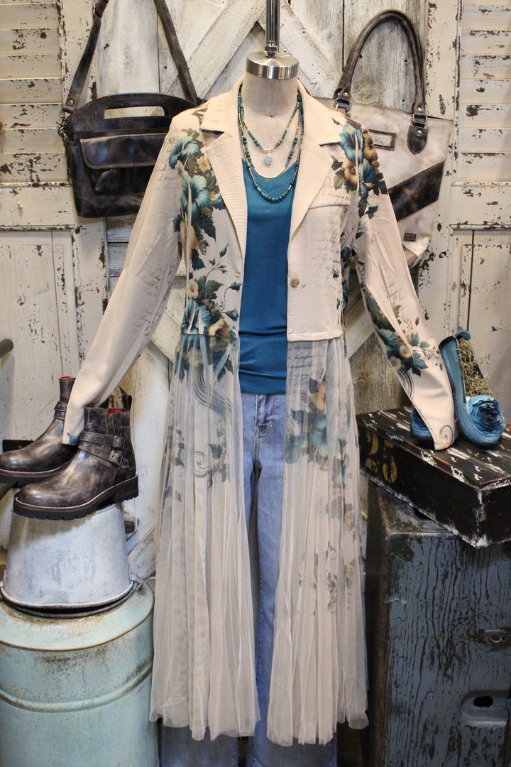Teal Hibiscus Cardigan Blazer