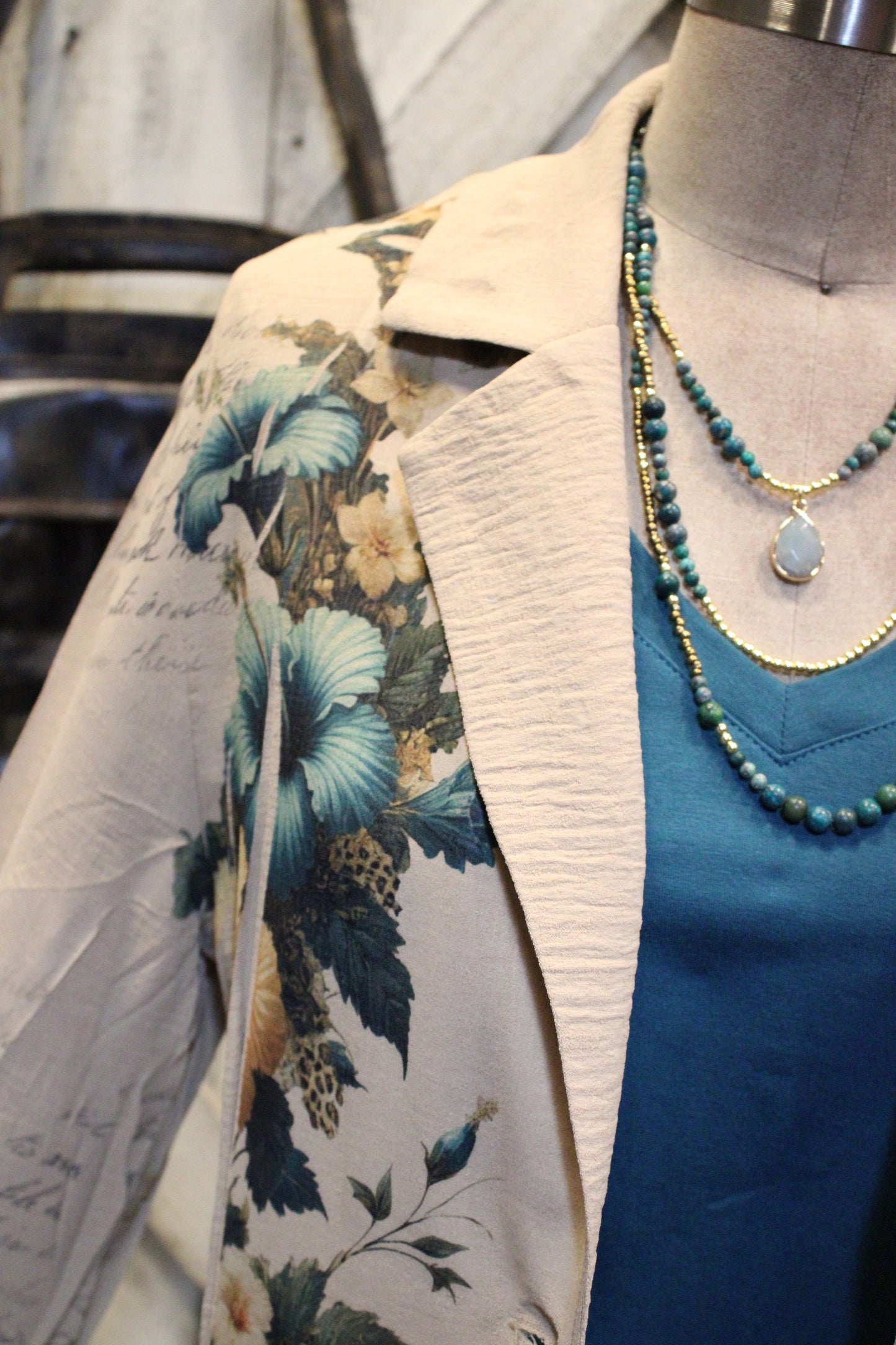 Teal Hibiscus Cardigan Blazer