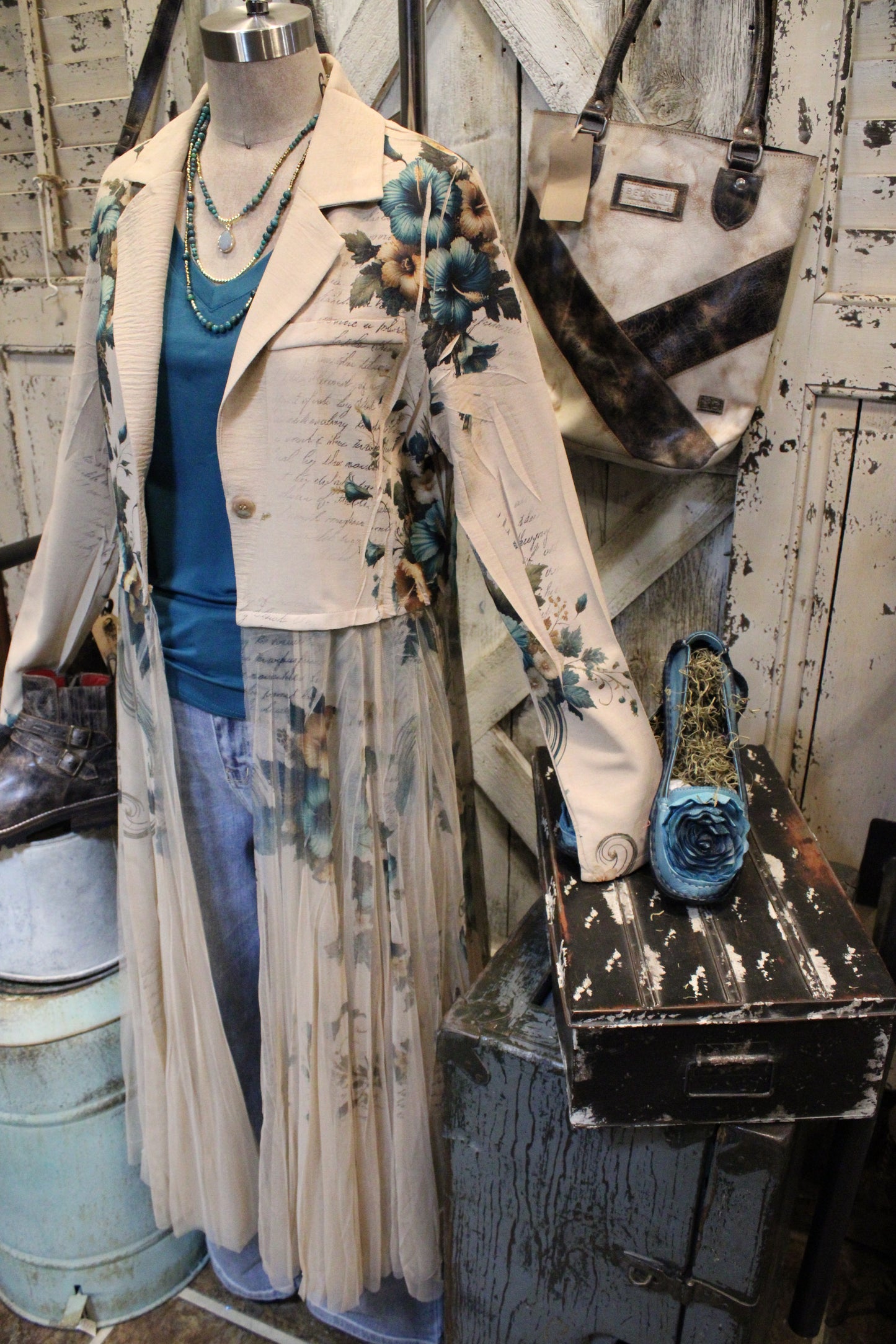 Teal Hibiscus Cardigan Blazer