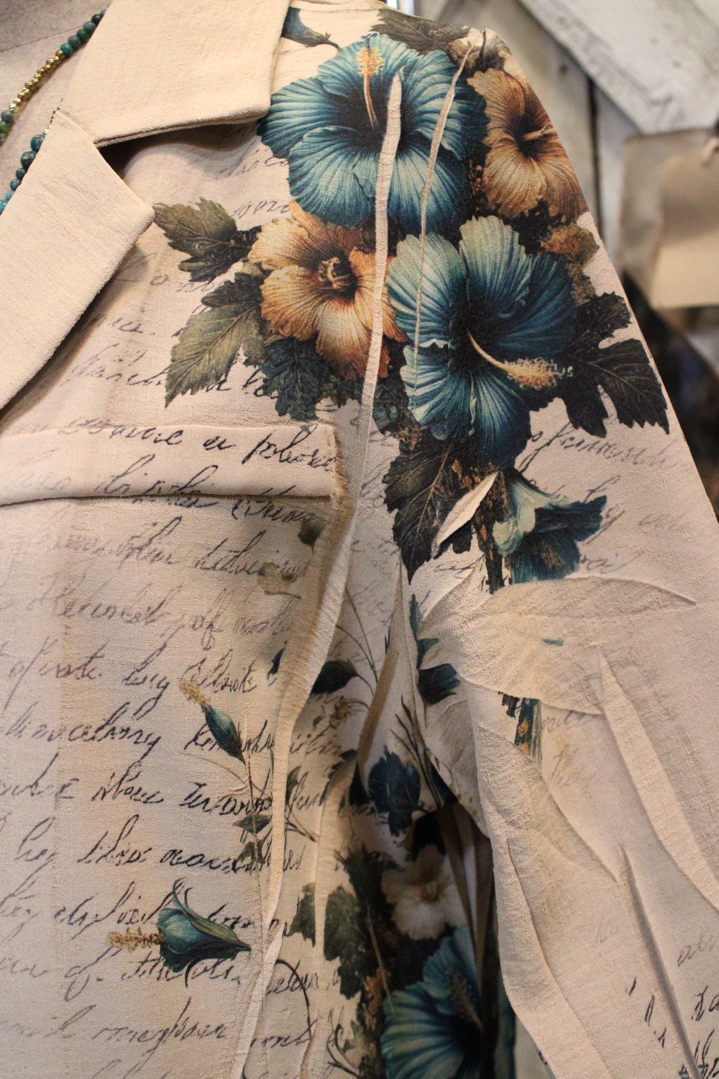 Teal Hibiscus Cardigan Blazer