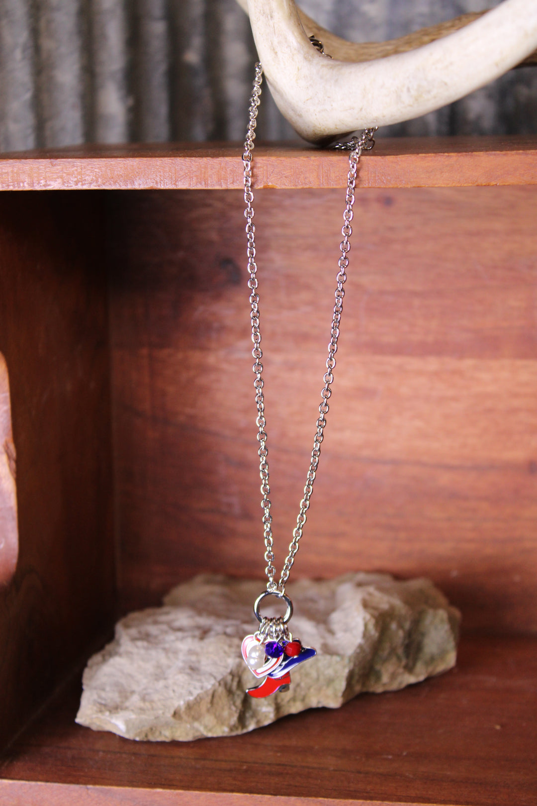 Boots, Bows, And Liberty Silver Necklace