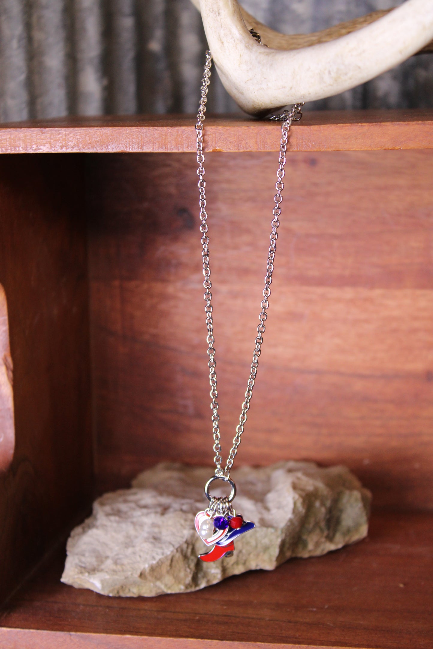 Boots, Bows, And Liberty Silver Necklace