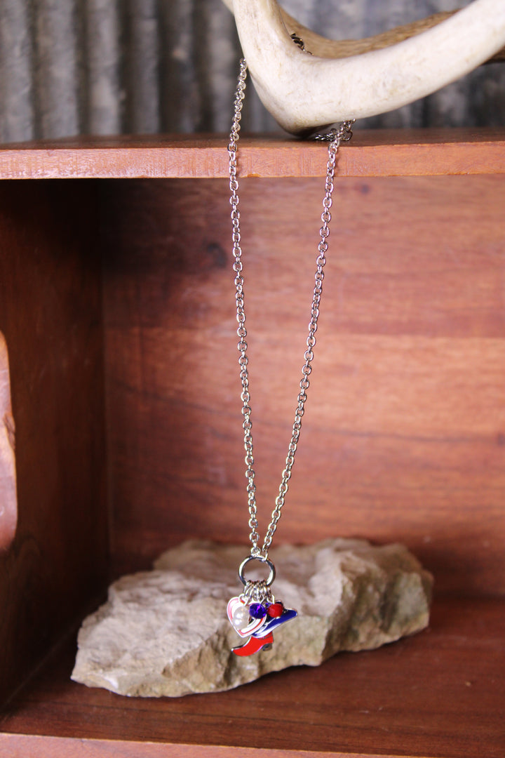 Boots, Bows, And Liberty Silver Necklace