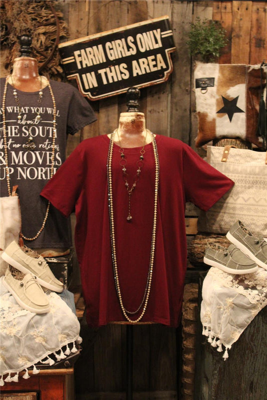 Women's Burgundy Basic Tee, Women's Burgundy Layering Tee