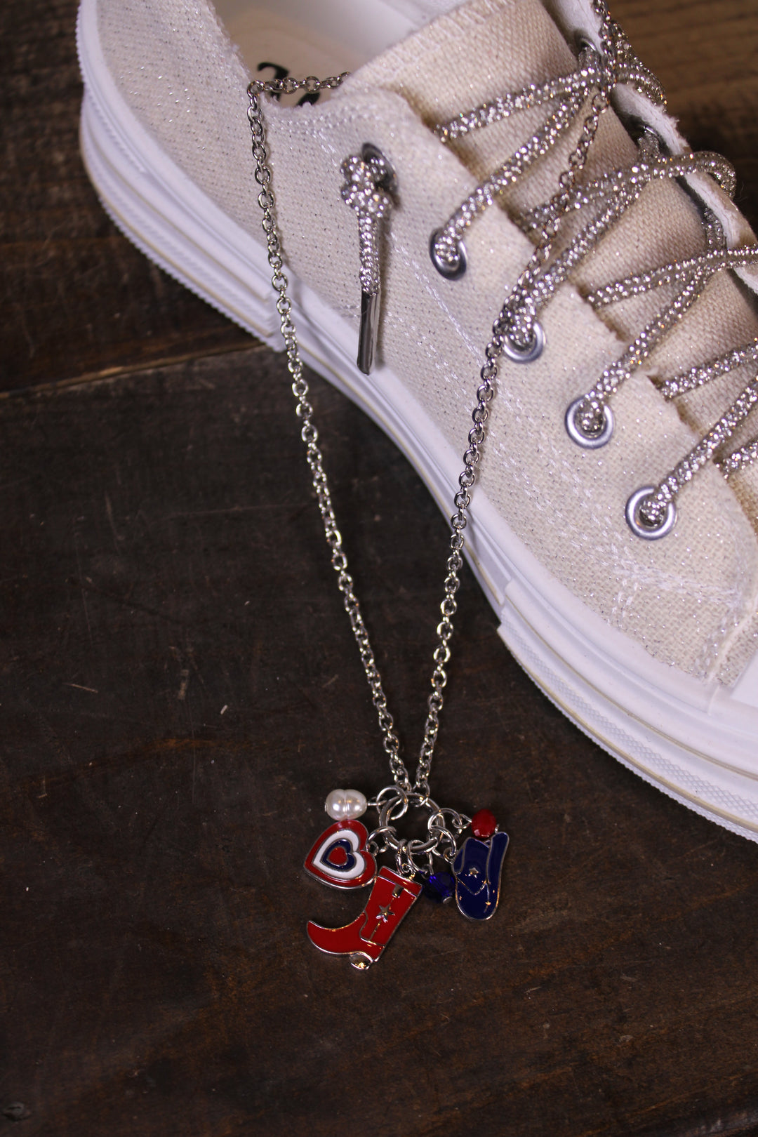 Boots, Bows, And Liberty Silver Necklace