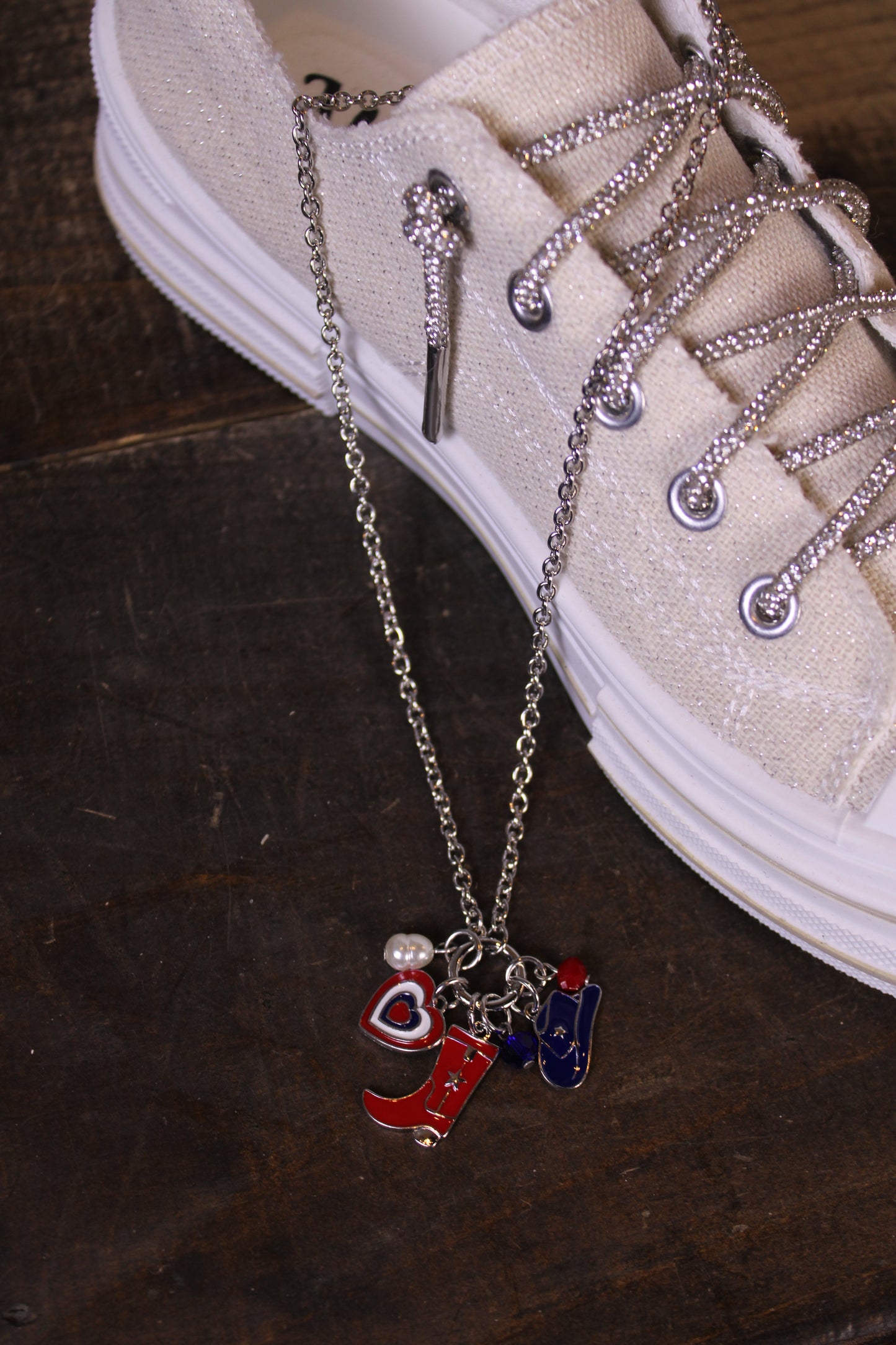 Boots, Bows, And Liberty Silver Necklace