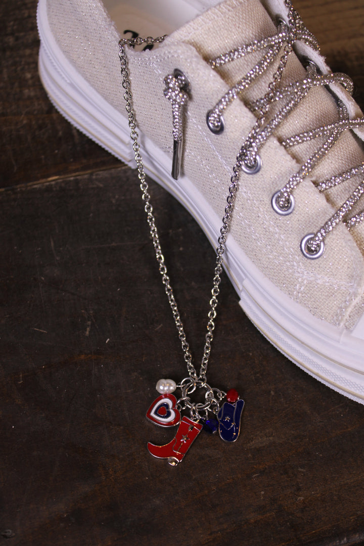 Boots, Bows, And Liberty Silver Necklace
