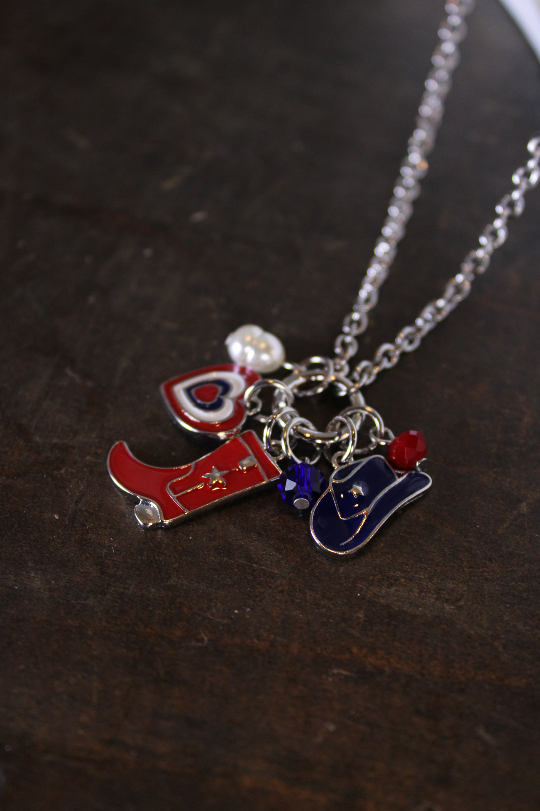 Boots, Bows, And Liberty Silver Necklace