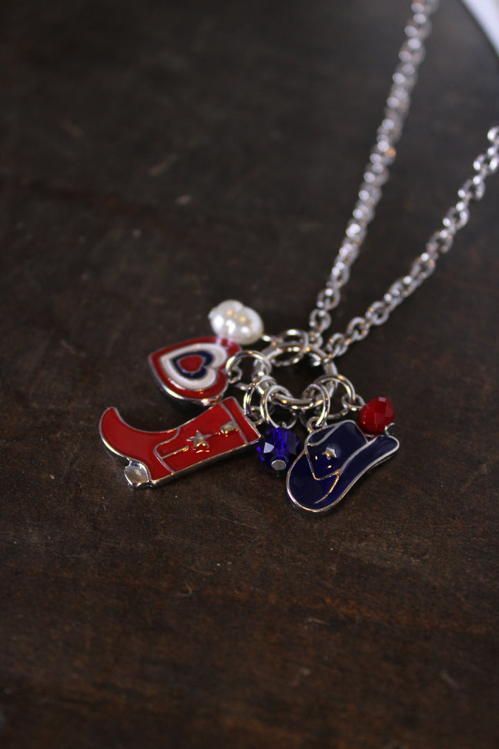Boots, Bows, And Liberty Silver Necklace