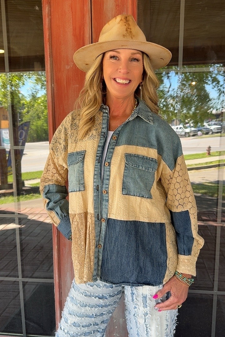 Ethereal Thread Denim And Latte Blouse