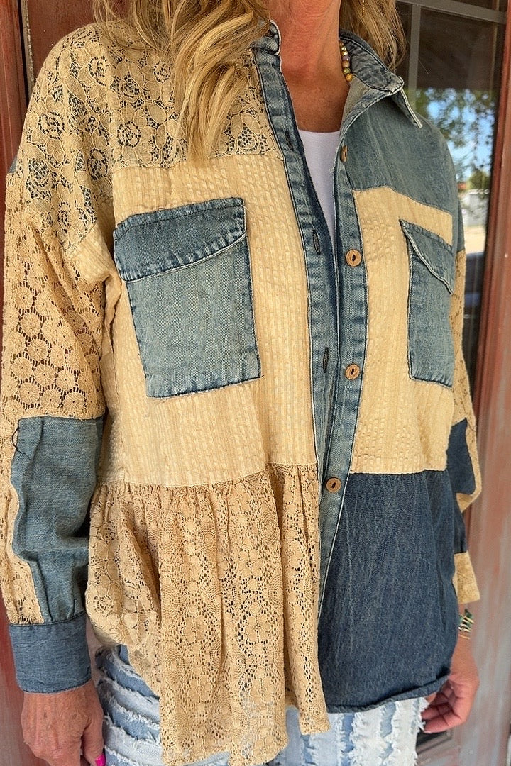 Ethereal Thread Denim And Latte Blouse