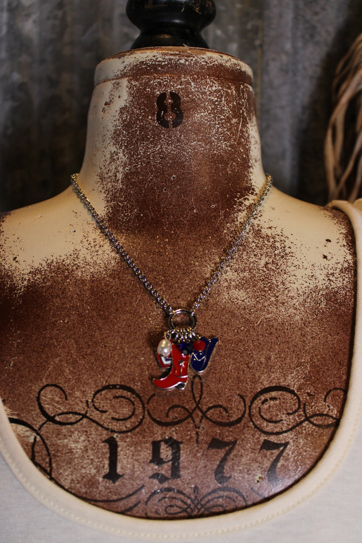 Boots, Bows, And Liberty Silver Necklace